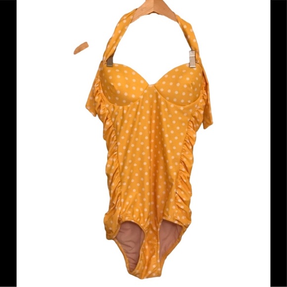 Yellow Polka Dot Halter Swimsuit - Picture 2 of 4